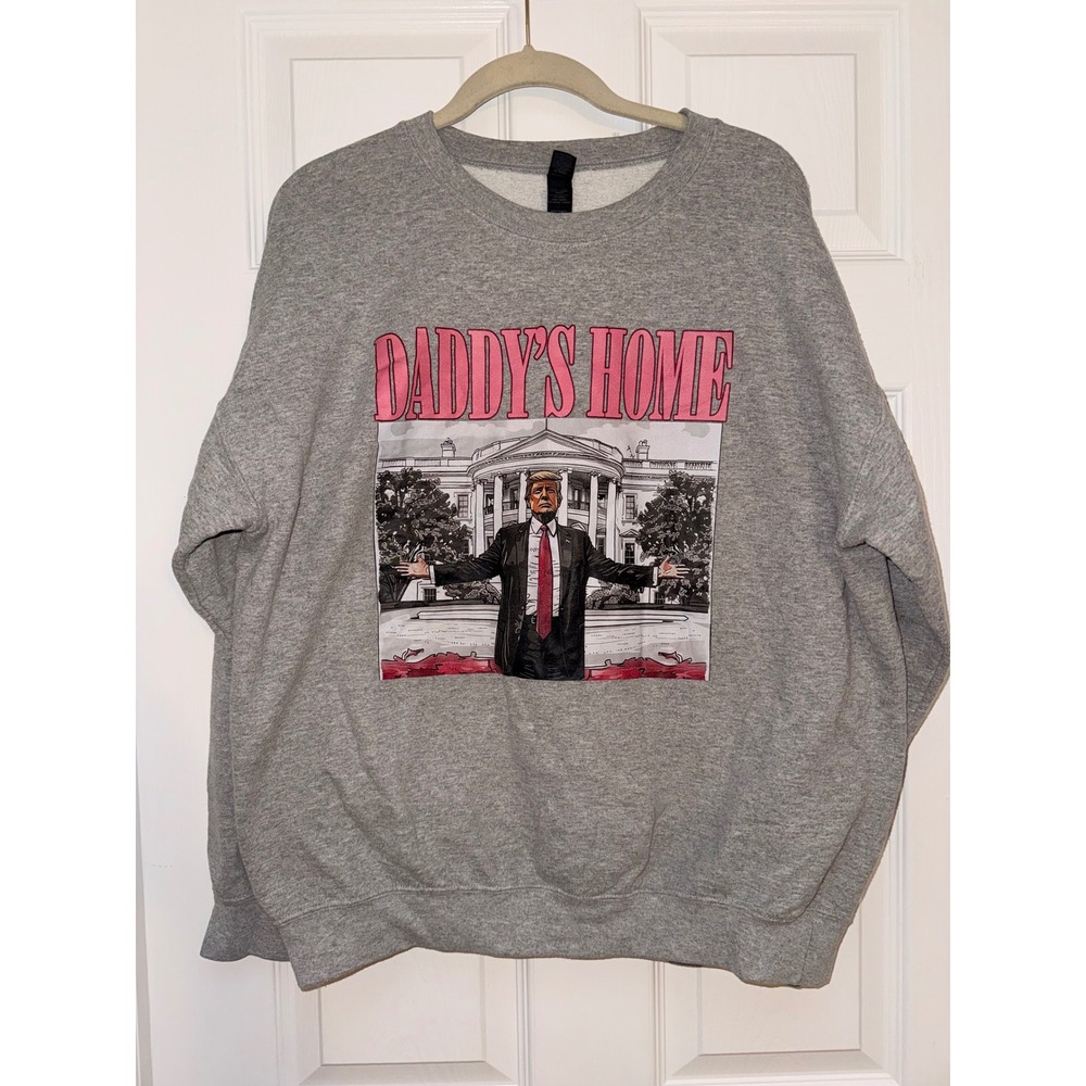 Donald Trump Daddys Home Graphic Sweatshirt Gray Gildan Heavy Blend Large